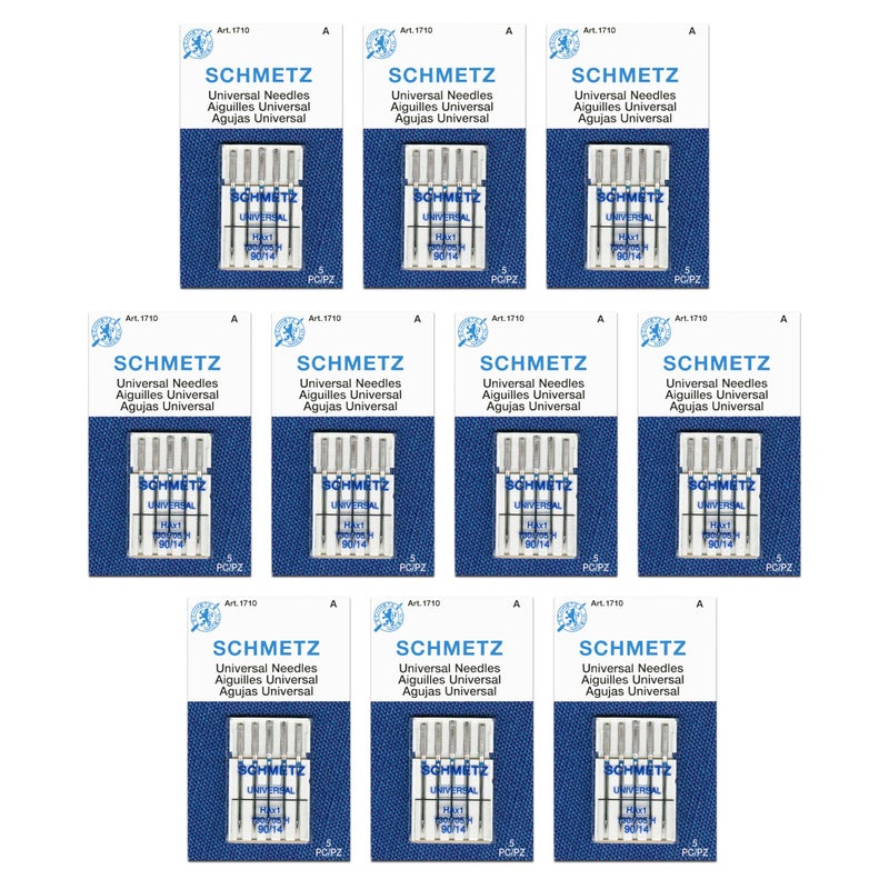 SCHMETZ Universal Sewing Machine Needles - Size 90/14, 5-Needle Cards, Pack of 10 - Image 1